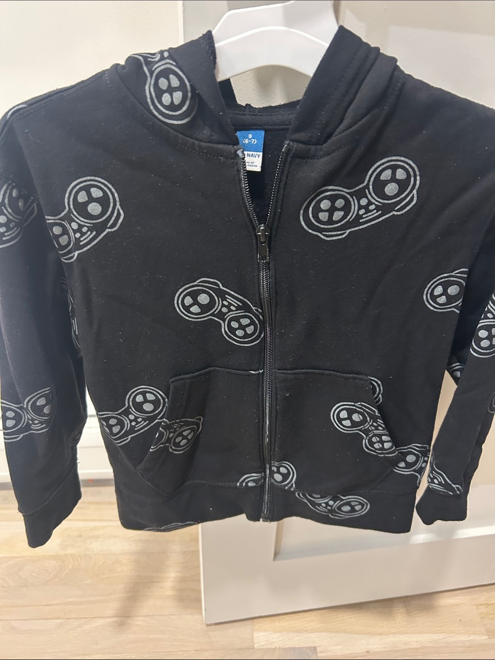 Old Navy Black Kids Zip Hoodie with Gray Game Controller Print
